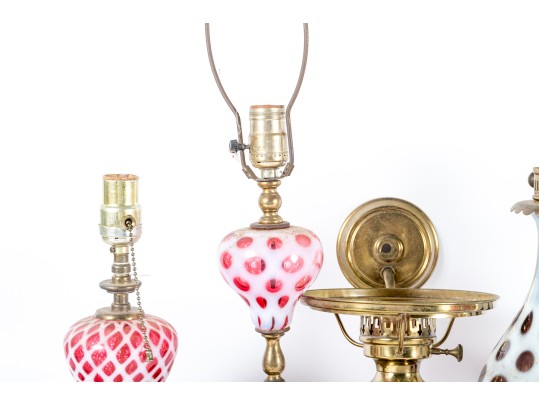 Vintage Cranberry Depression Glass Lamps