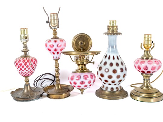 Vintage Cranberry Depression Glass Lamps