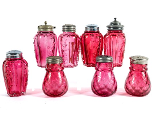 Cranberry Depression Glass Salt And Pepper Shakers