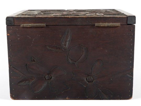 19th Century Arts & Crafts Carved Wood Box