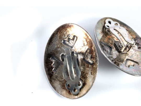 Navajo Sterling Silver, Turquoise, And Coral Clip-On Earrings