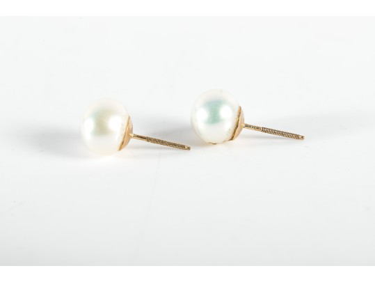 14k Yellow Gold Cultured Pearl Stud Earrings
