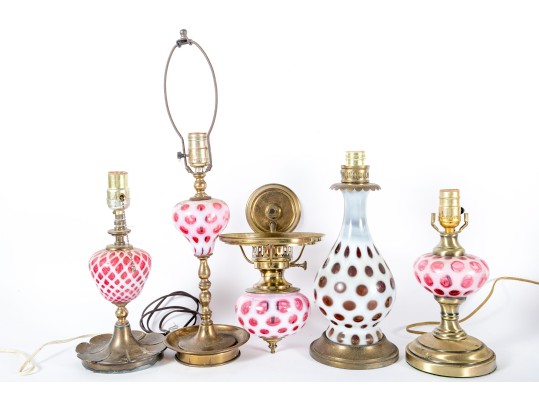 Vintage Cranberry Depression Glass Lamps