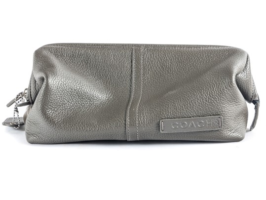 Coach Gray Pebble Leather Travel Kit Bag
