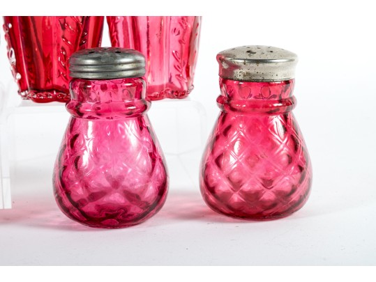 Cranberry Depression Glass Salt And Pepper Shakers