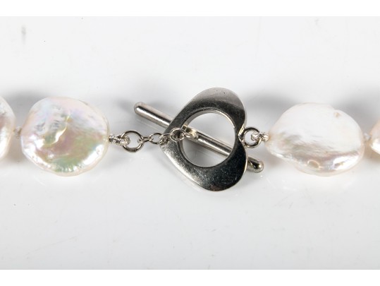 Cultured Coin Pearl Necklace, Bracelet, And Earrings