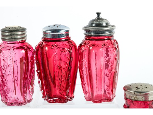 Cranberry Depression Glass Salt And Pepper Shakers