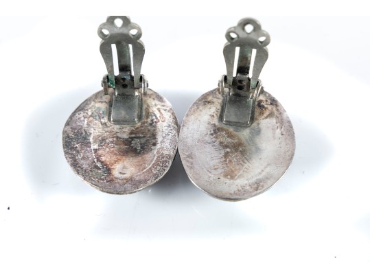 Navajo Sterling Silver, Turquoise, And Coral Clip-On Earrings