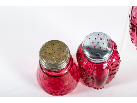 Cranberry Depression Glass Salt And Pepper Shakers