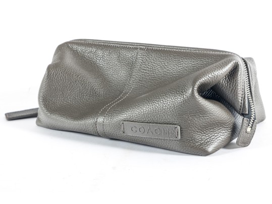 Coach Gray Pebble Leather Travel Kit Bag