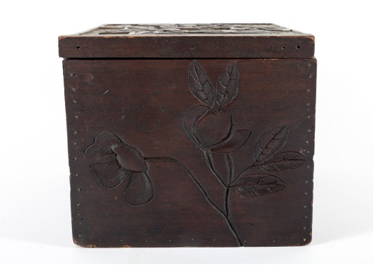 19th Century Arts & Crafts Carved Wood Box