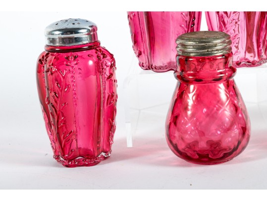 Cranberry Depression Glass Salt And Pepper Shakers