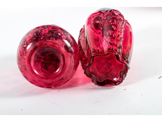 Cranberry Depression Glass Salt And Pepper Shakers