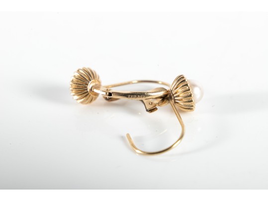 14k Yellow Gold Cultured Pearl Drop Earrings