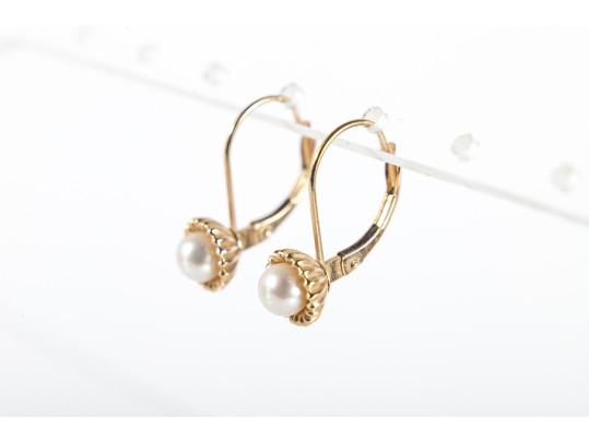 14k Yellow Gold Cultured Pearl Drop Earrings