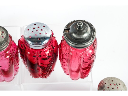 Cranberry Depression Glass Salt And Pepper Shakers