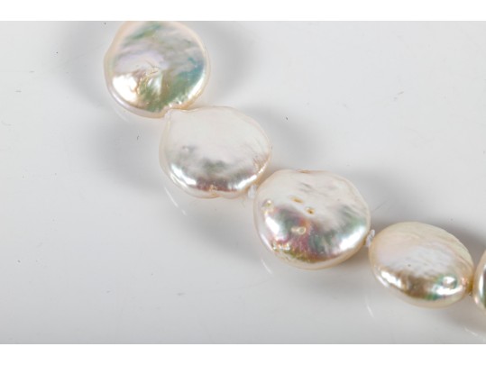 Cultured Coin Pearl Necklace, Bracelet, And Earrings