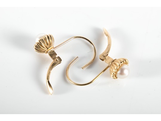 14k Yellow Gold Cultured Pearl Drop Earrings