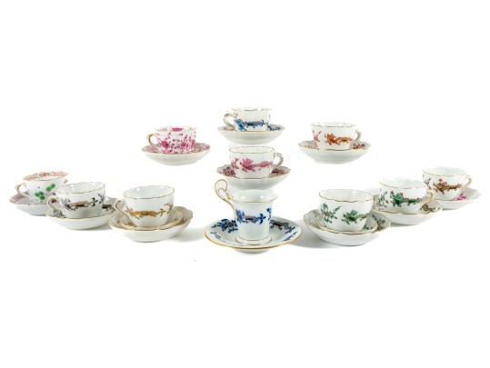 Collection Of Antique Meissen Teacups With Dragon And Floral Designs