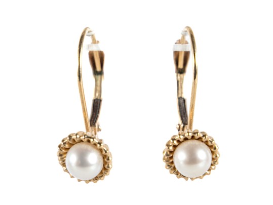 14k Yellow Gold Cultured Pearl Drop Earrings