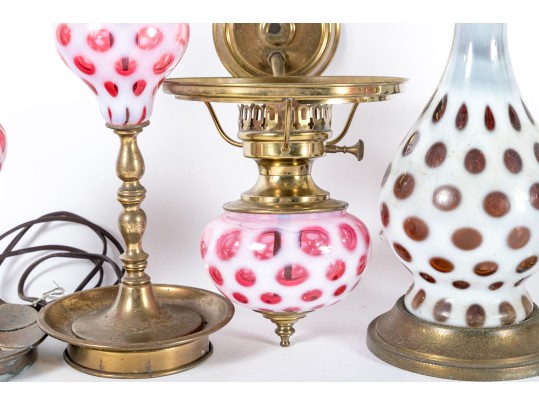 Vintage Cranberry Depression Glass Lamps