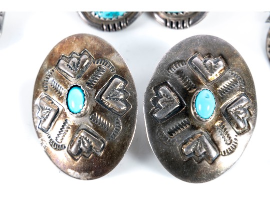 Navajo Sterling Silver, Turquoise, And Coral Clip-On Earrings