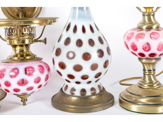 Vintage Cranberry Depression Glass Lamps