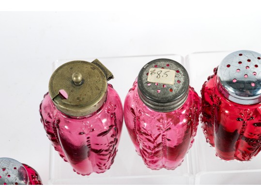 Cranberry Depression Glass Salt And Pepper Shakers