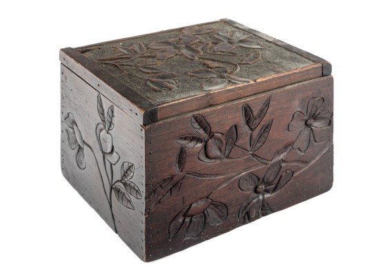 19th Century Arts & Crafts Carved Wood Box