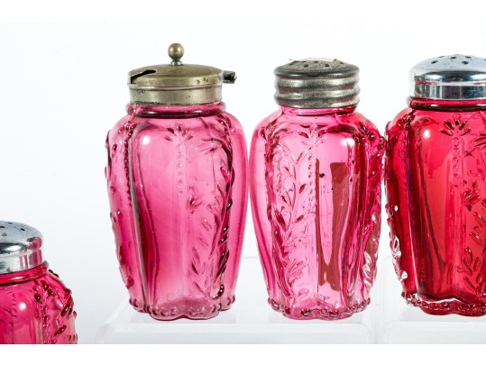 Cranberry Depression Glass Salt And Pepper Shakers
