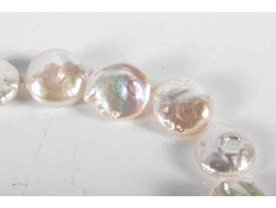 Cultured Coin Pearl Necklace, Bracelet, And Earrings