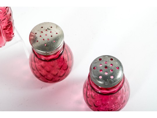 Cranberry Depression Glass Salt And Pepper Shakers