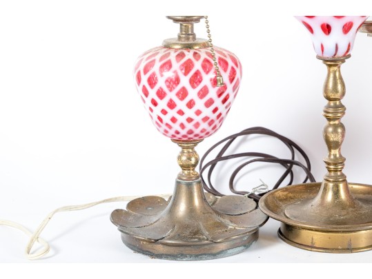 Vintage Cranberry Depression Glass Lamps