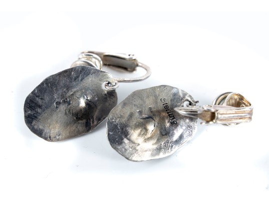 Navajo Sterling Silver, Turquoise, And Coral Clip-On Earrings