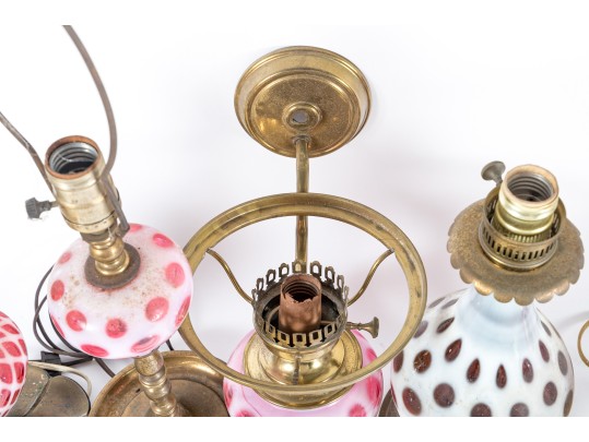 Vintage Cranberry Depression Glass Lamps