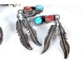 Navajo Sterling Silver, Turquoise, And Coral Clip-On Earrings