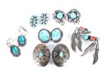 Navajo Sterling Silver, Turquoise, And Coral Clip-On Earrings