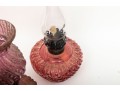 Opalescent Beaded Swirl Cranberry Glass Oil Lamps