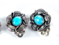 Navajo Sterling Silver, Turquoise, And Coral Clip-On Earrings