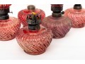 Opalescent Beaded Swirl Cranberry Glass Oil Lamps