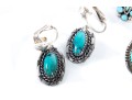 Navajo Sterling Silver, Turquoise, And Coral Clip-On Earrings