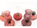 Opalescent Beaded Swirl Cranberry Glass Oil Lamps