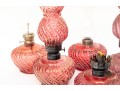 Opalescent Beaded Swirl Cranberry Glass Oil Lamps