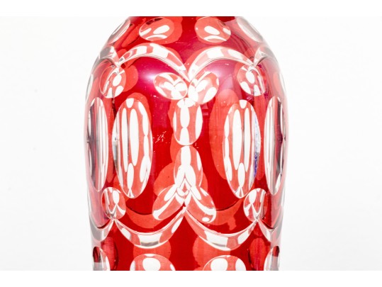 Two Colored Cut To Clear Glass Articles, Vase And Decanter