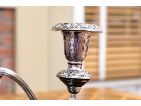 Pair Of Quality Heavy George III Style Silver-plated Candlesticks