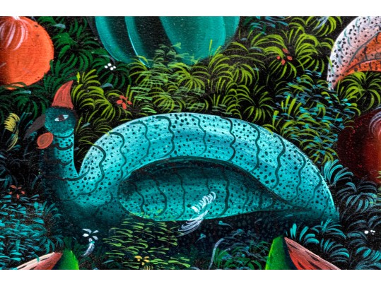 Colorful Caribin Oil On Canvas Of Birds