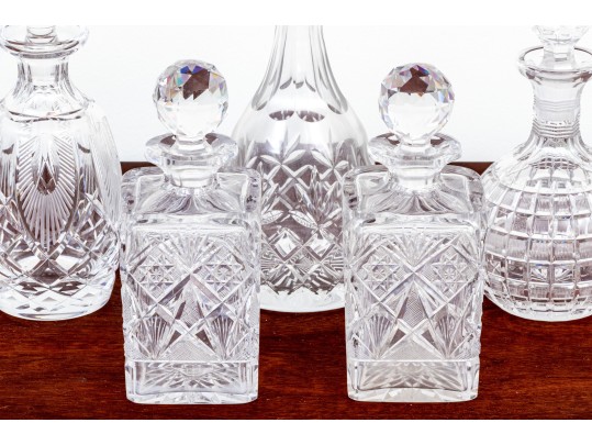 Collection Of Five Hand Cut Crystal Decanters