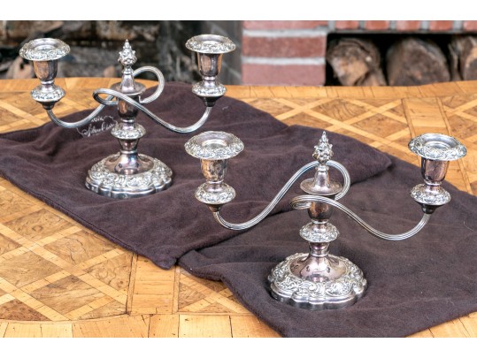 Pair Of Quality Heavy George III Style Silver-plated Candlesticks