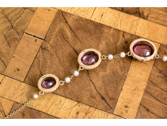 Outstanding 14K Graduated Amethyst And Seed Pearl Necklace