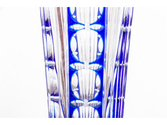 Two Colored Cut To Clear Glass Articles, Vase And Decanter